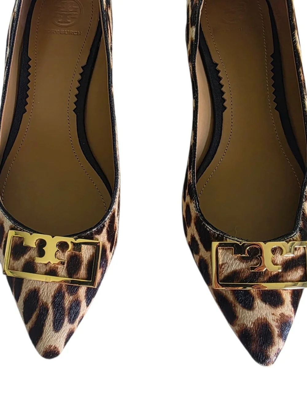 Tory Burch Gigi Ballet Flats Leopard Calf Hair Print Gold Logo Without Box